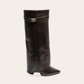 Bottes Jeanne en similicuir chocolat, vue de profil