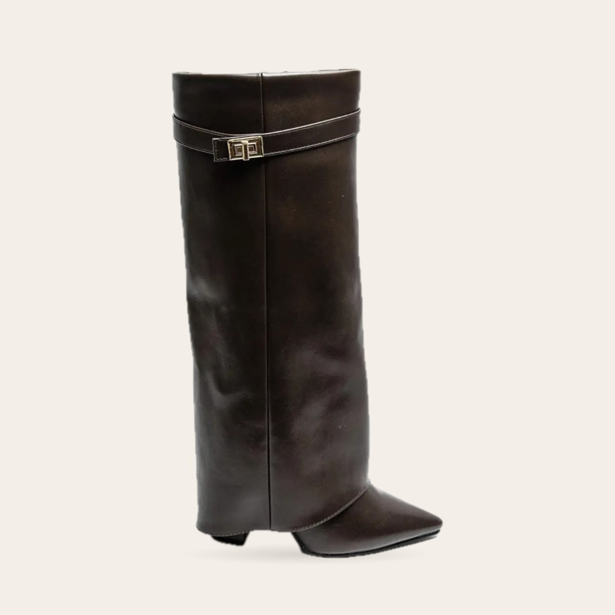 Bottes Jeanne en similicuir chocolat, vue de profil