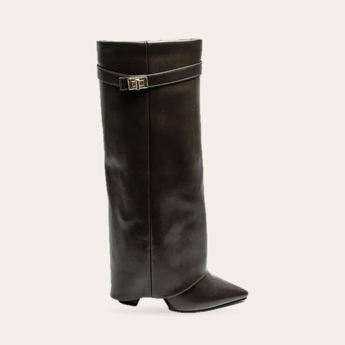 Bottes Jeanne en similicuir chocolat, vue de profil